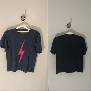 AVIATOR NATION BOLT BOYFRIEND TEE - CHARCOAL + PINK - SIZE S